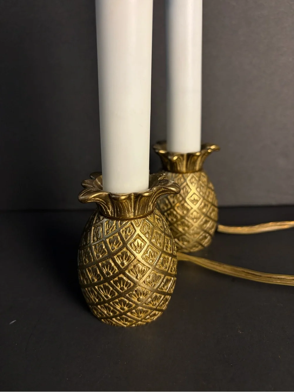 2 Vintage Brass Pineapple Night Light Candle Stick Lamp boudoir Decor 8